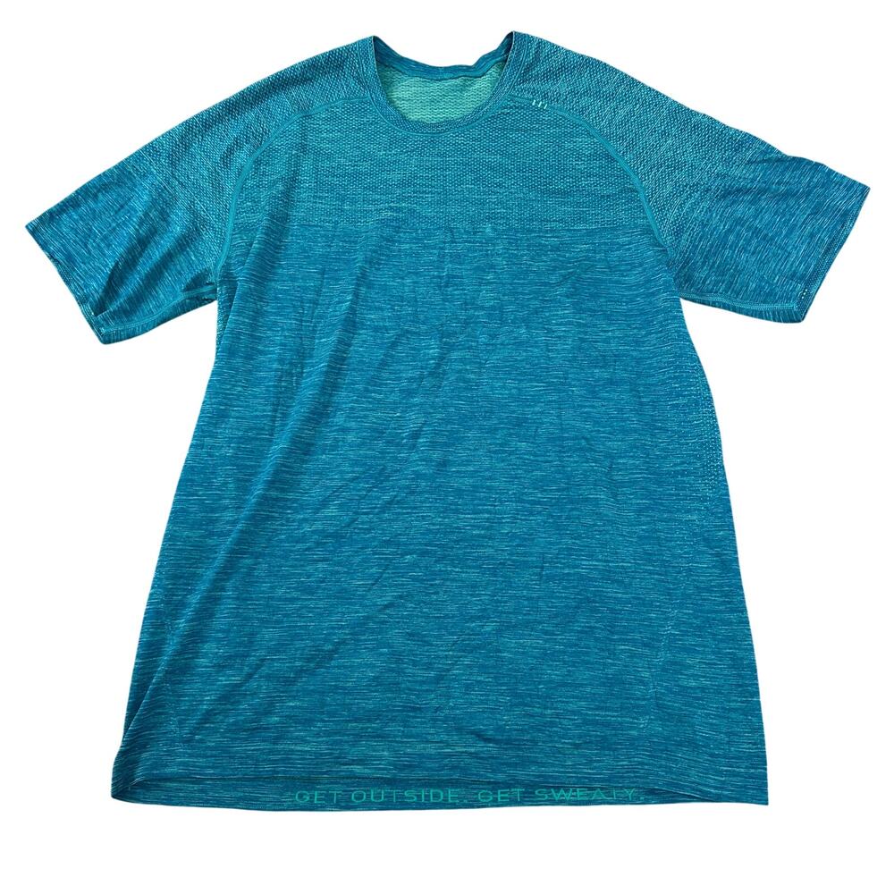 LULULEMON Men's Metal Vent Tech Short Sleeve Size M In Tropix Green/Shark Teal